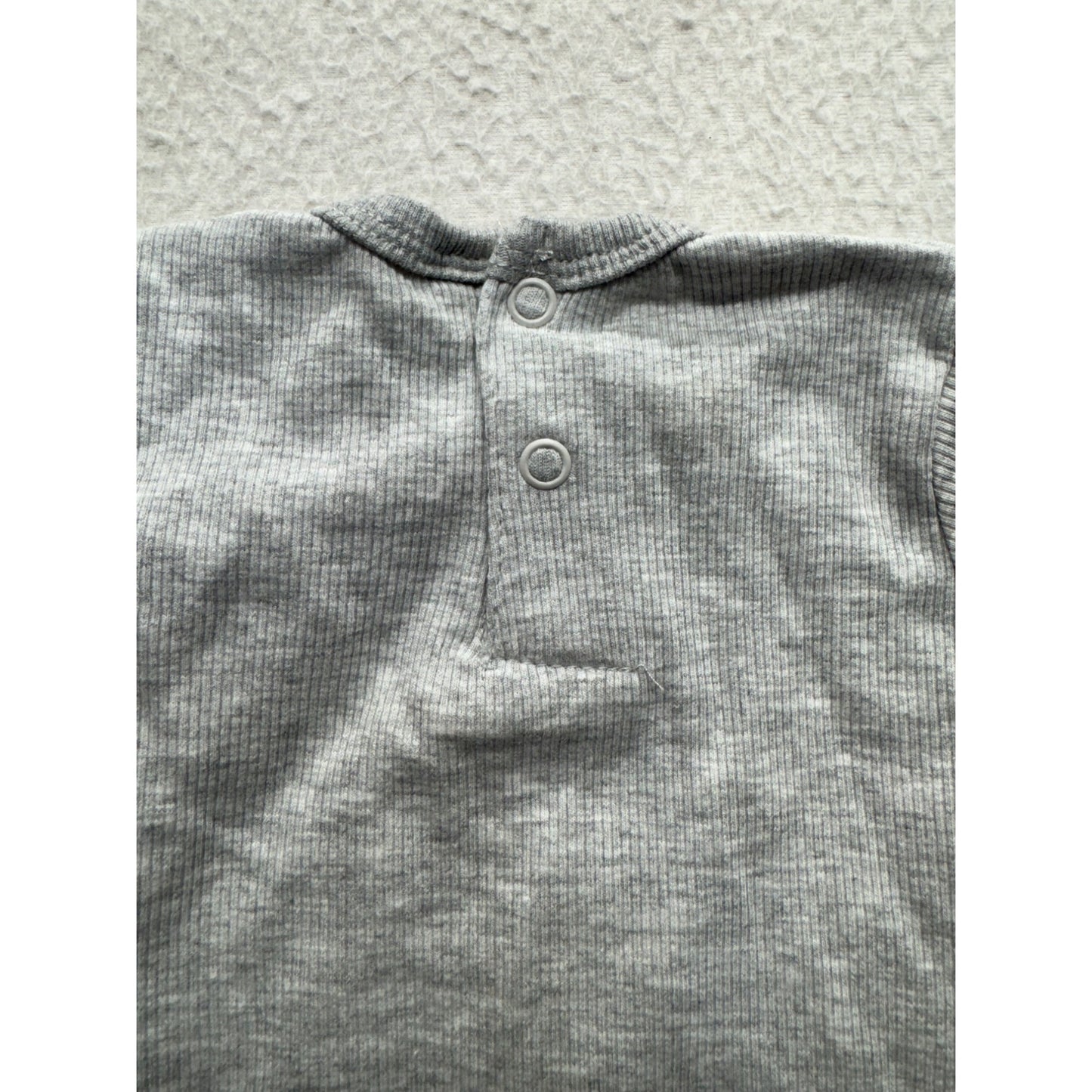 Little Joy Gray Baby Onesie With Green Dinosaur Appliqué Short Sleeves #9209