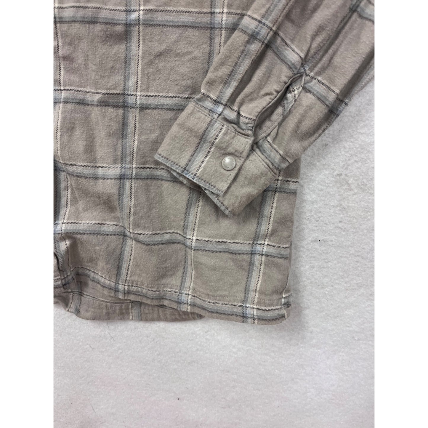 Columbia Medium Plaid Button-Up Shirt Tan & Gray Long Sleeve #8829