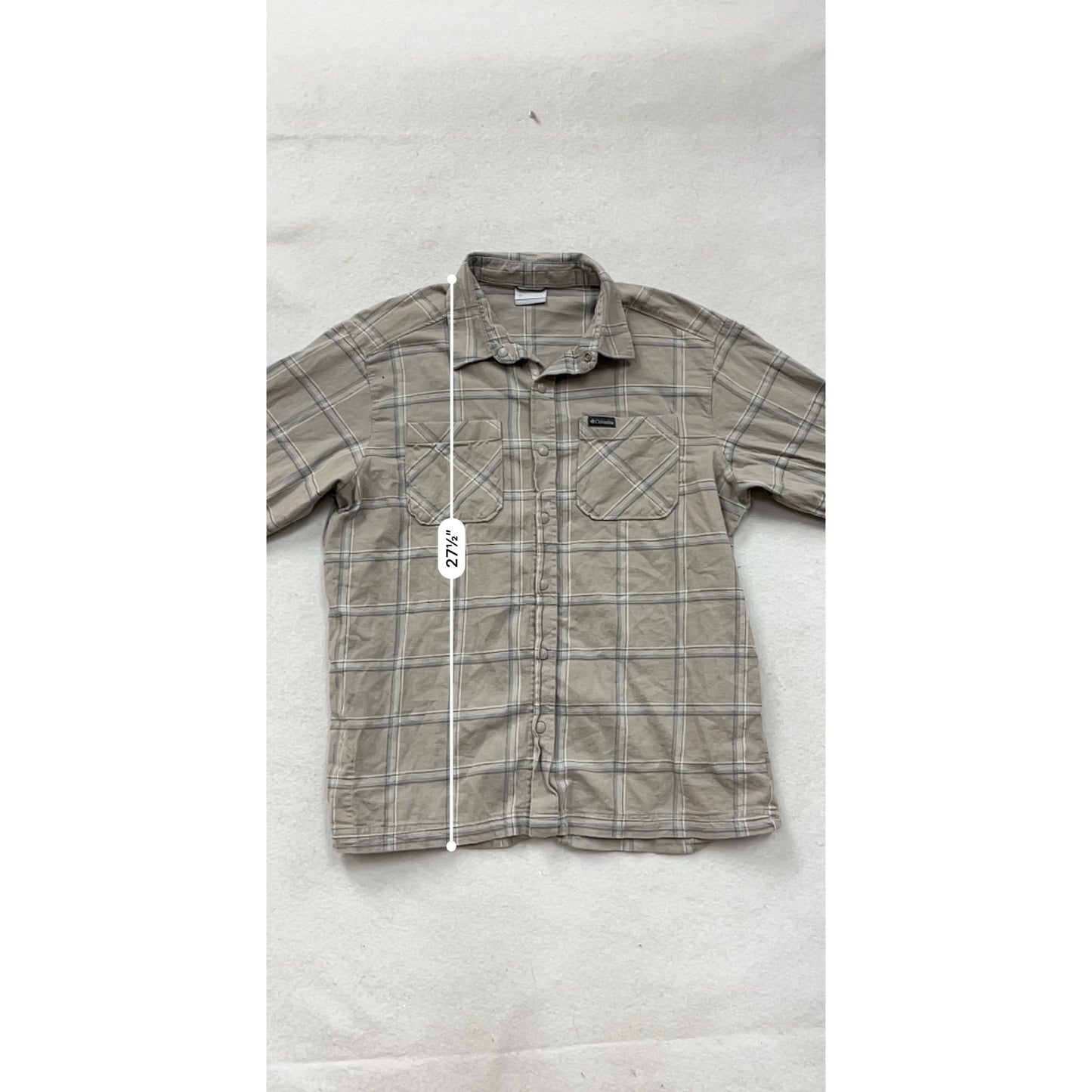 Columbia Medium Plaid Button-Up Shirt Tan & Gray Long Sleeve #8829