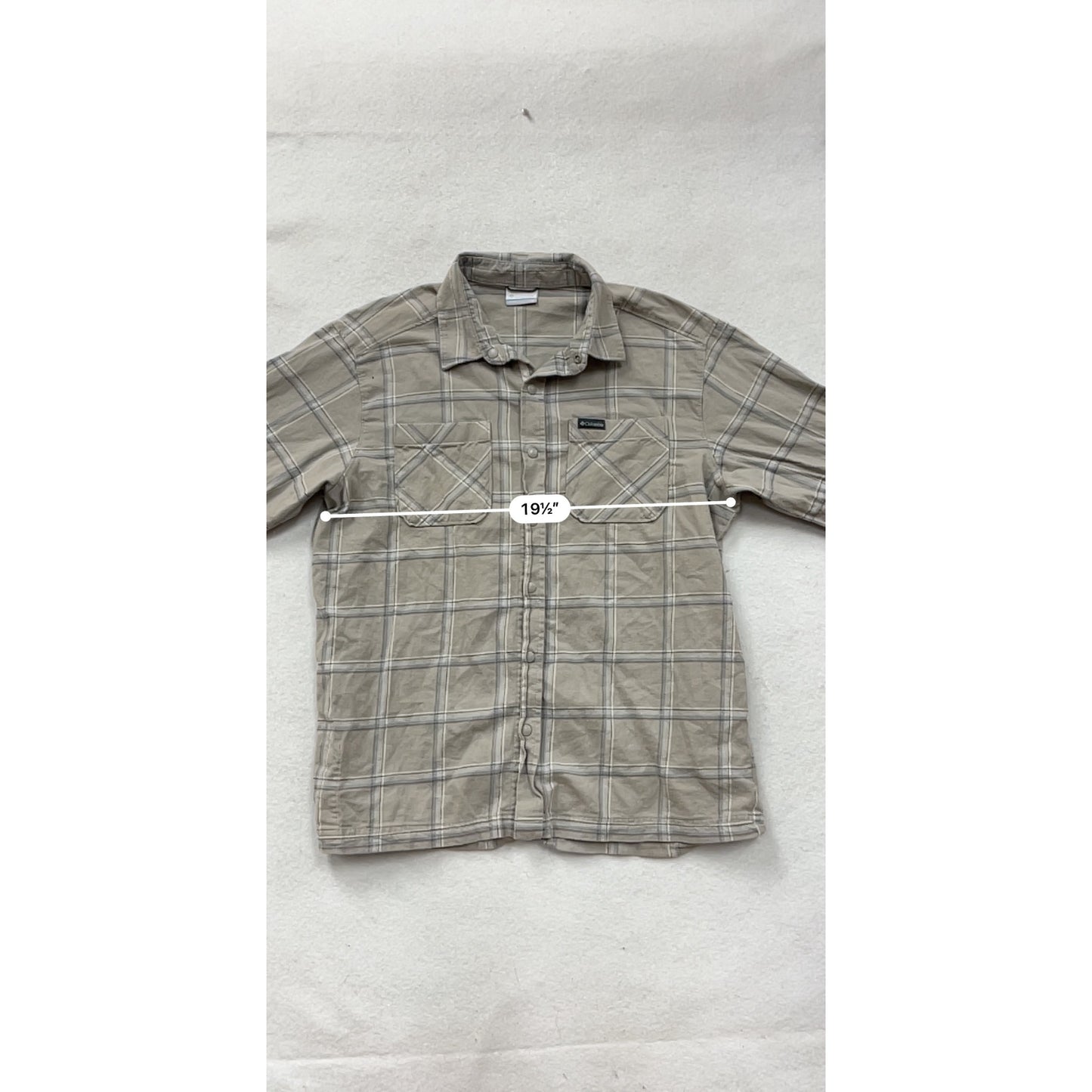 Columbia Medium Plaid Button-Up Shirt Tan & Gray Long Sleeve #8829