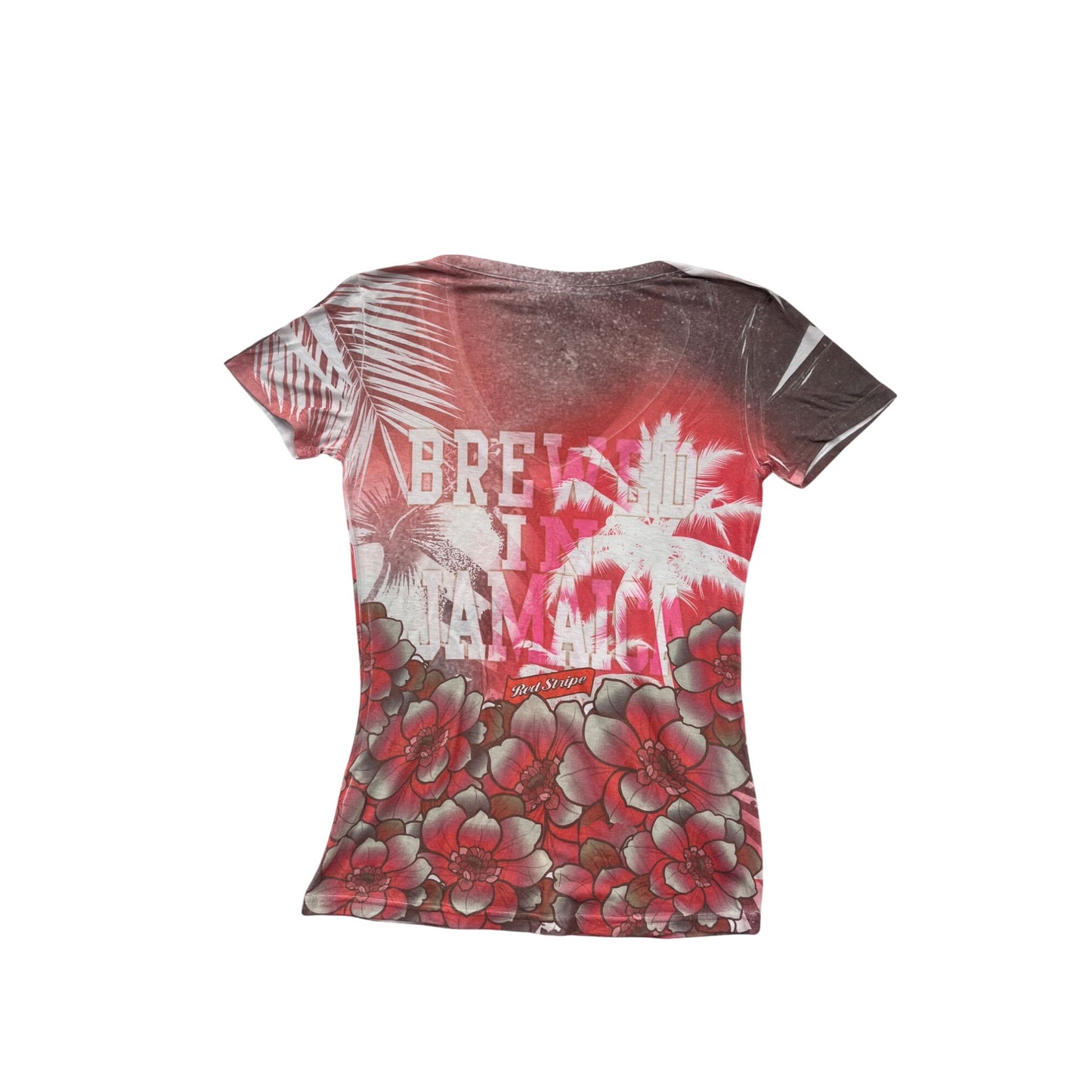 Red Stripe Womens Floral & Palm Print V-Neck T-Shirt Large #6771