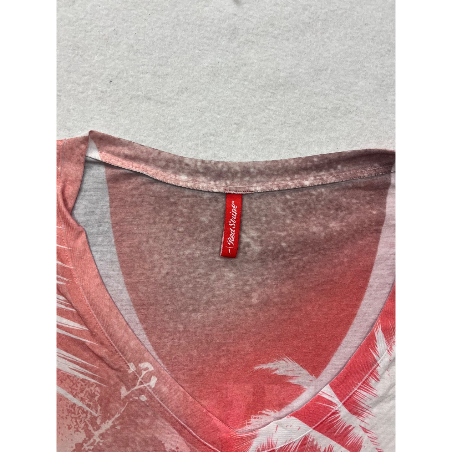 Red Stripe Womens Floral & Palm Print V-Neck T-Shirt Large #6771