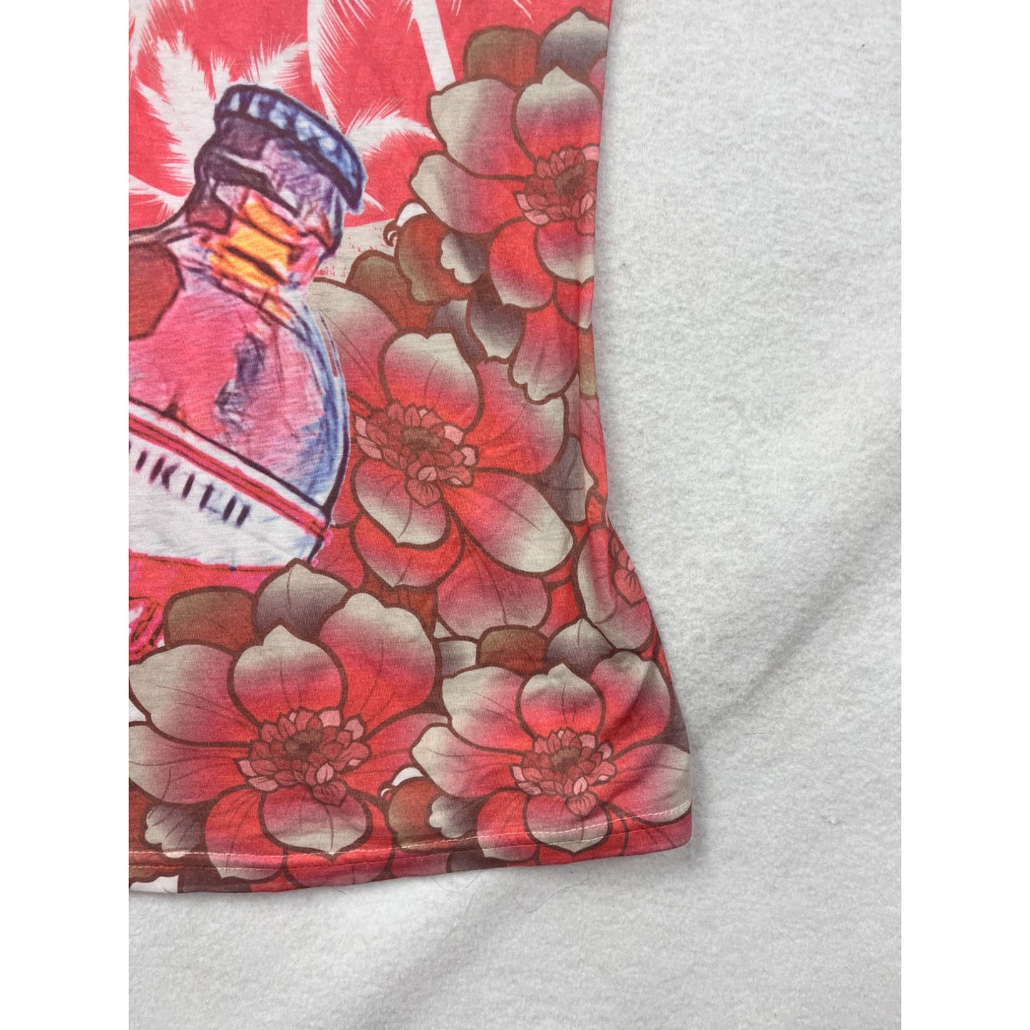 Red Stripe Womens Floral & Palm Print V-Neck T-Shirt Large #6771