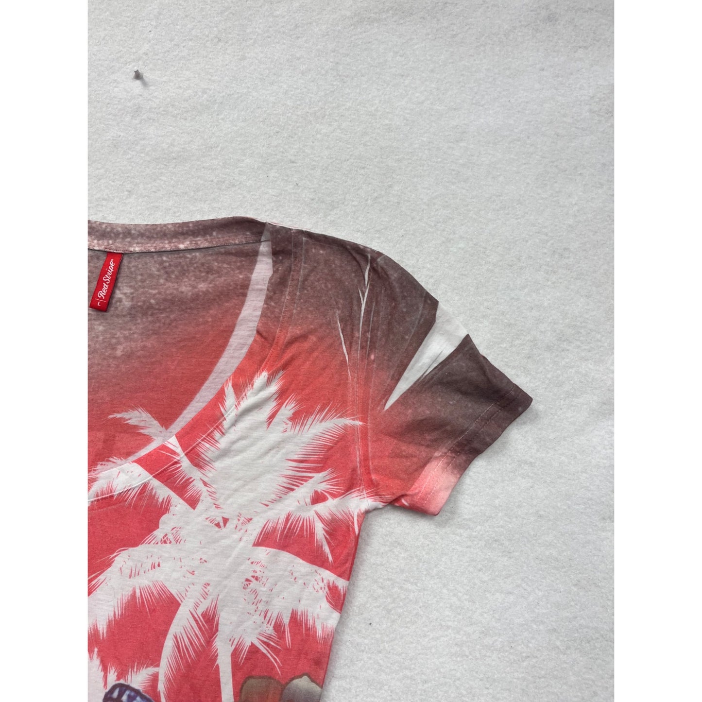 Red Stripe Womens Floral & Palm Print V-Neck T-Shirt Large #6771