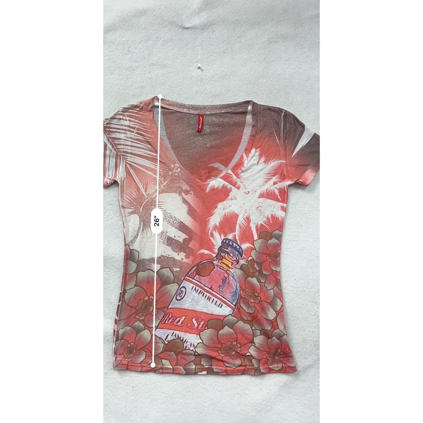 Red Stripe Womens Floral & Palm Print V-Neck T-Shirt Large #6771