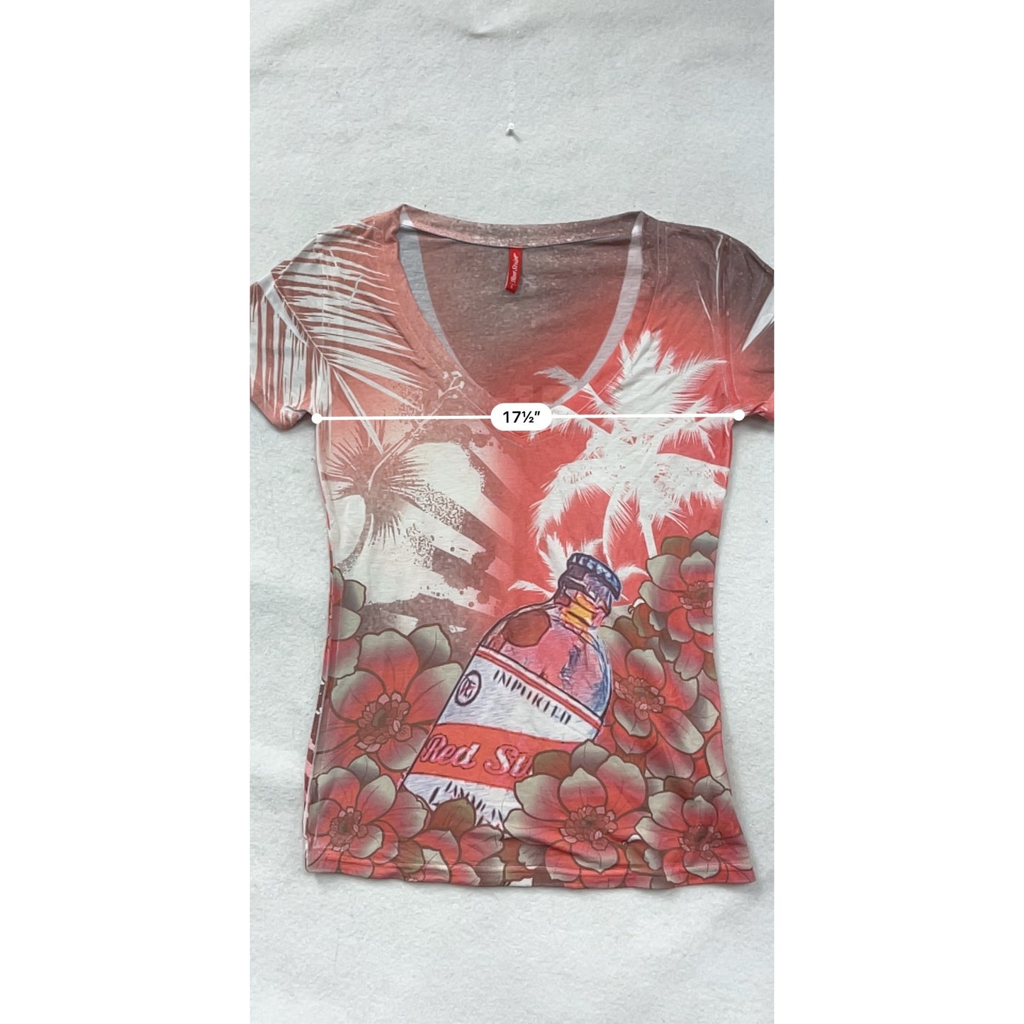 Red Stripe Womens Floral & Palm Print V-Neck T-Shirt Large #6771