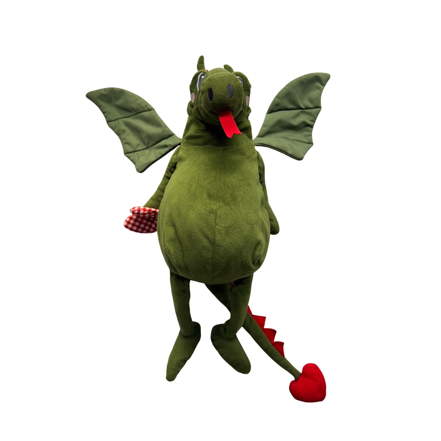 Green Plush Dragon With Wings & Red Heart Tail #9950