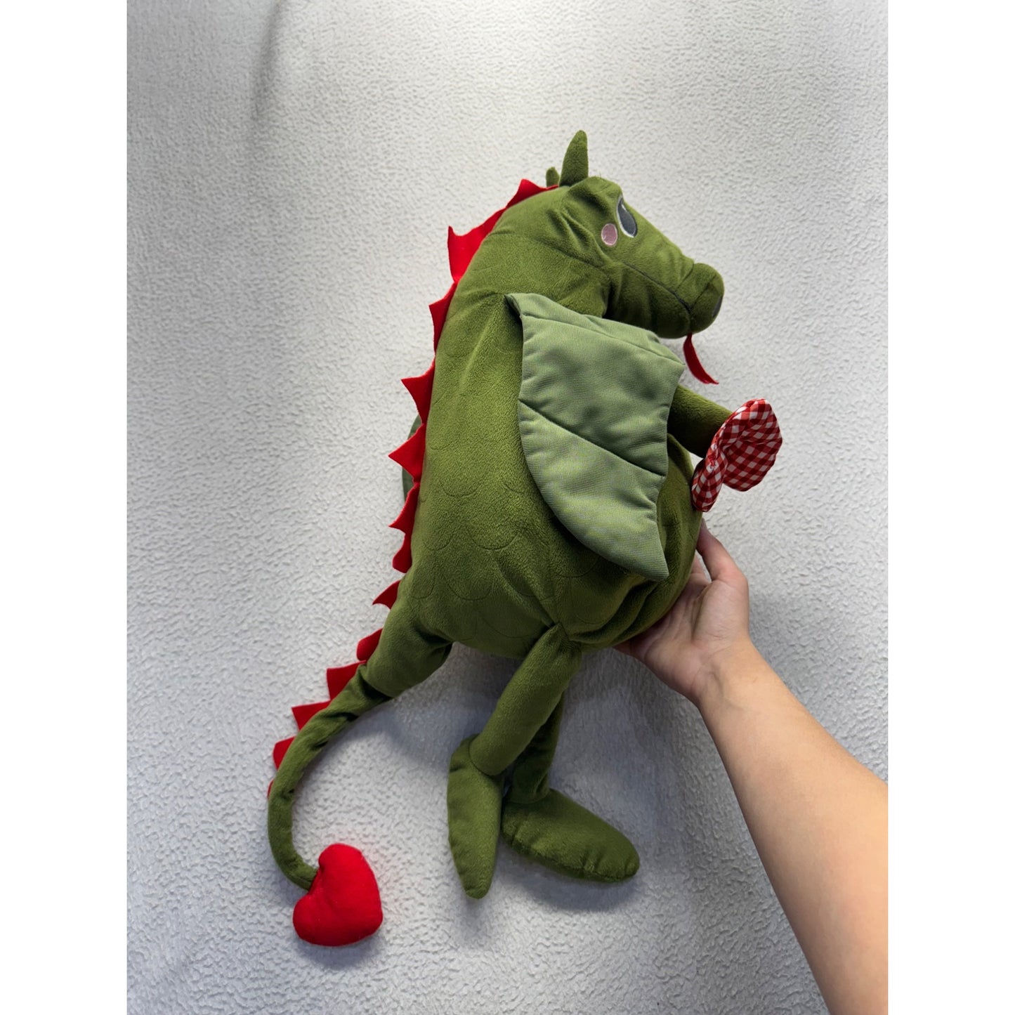 Green Plush Dragon With Wings & Red Heart Tail #9950