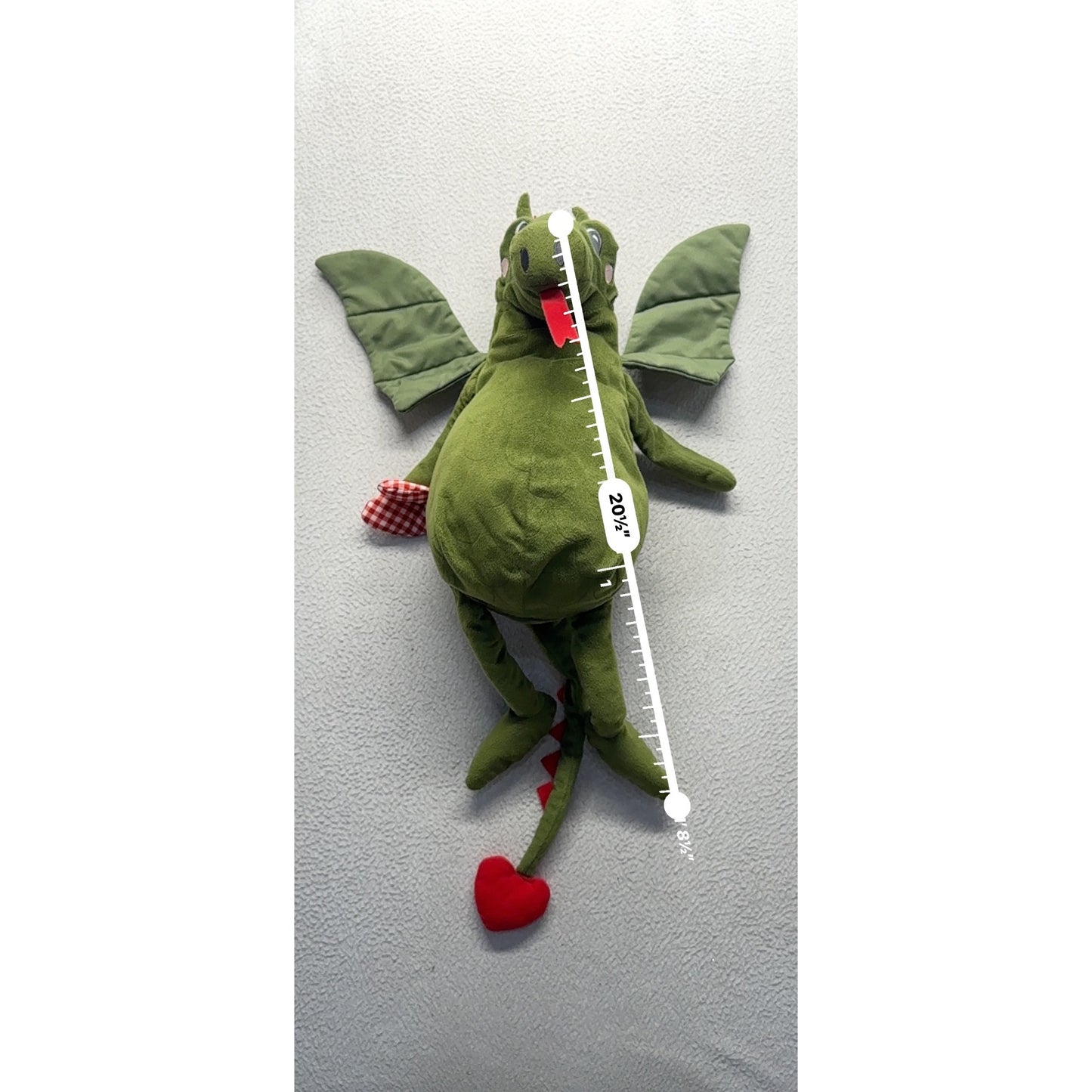 Green Plush Dragon With Wings & Red Heart Tail #9950