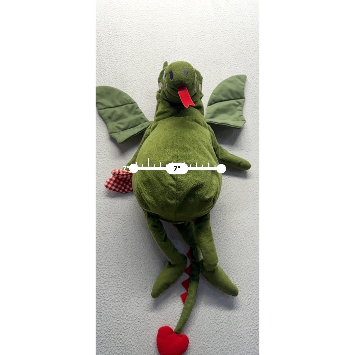 Green Plush Dragon With Wings & Red Heart Tail #9950