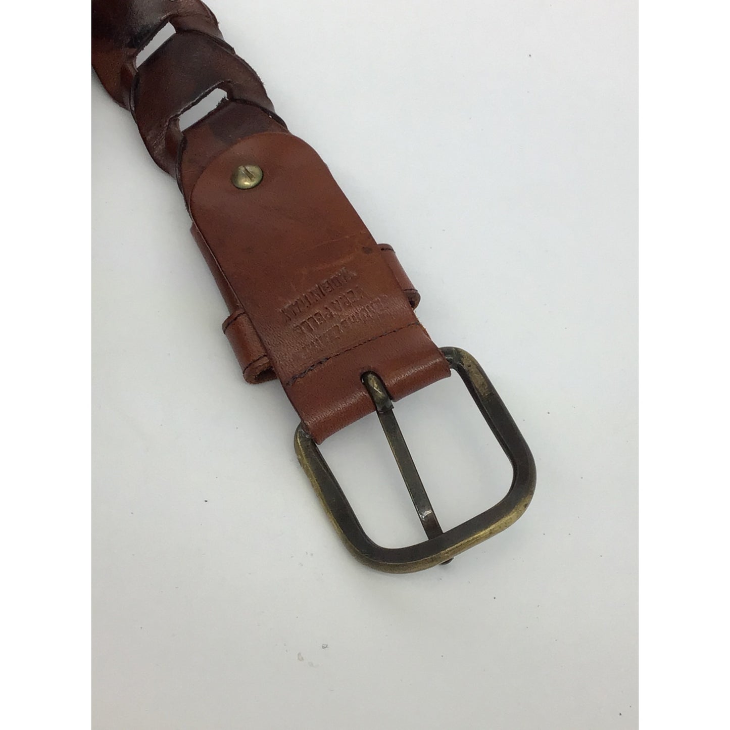 Woven Brown Leather Belt With Brass Buckle By Vera Pelle Made In Italy #1
