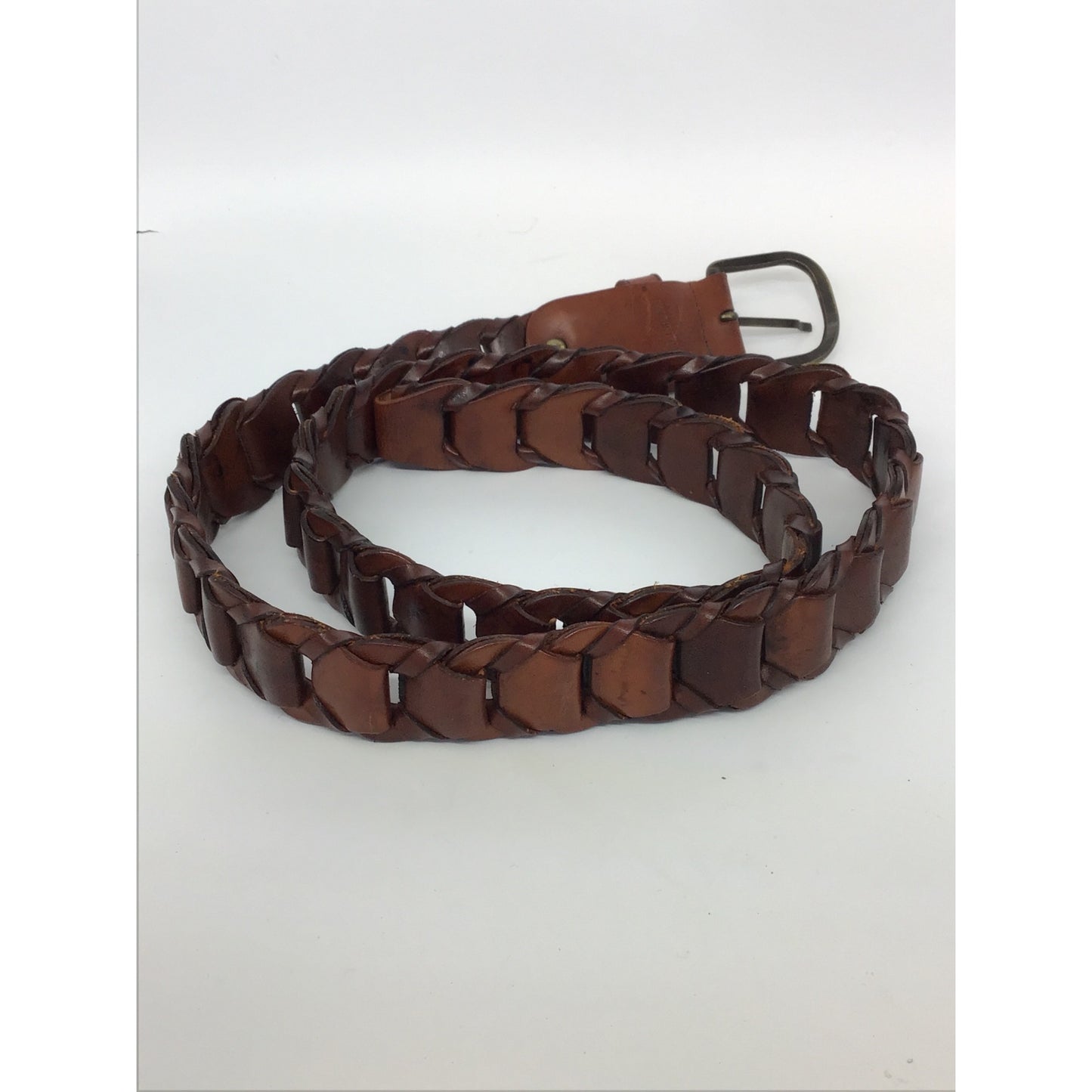 Woven Brown Leather Belt With Brass Buckle By Vera Pelle Made In Italy #1
