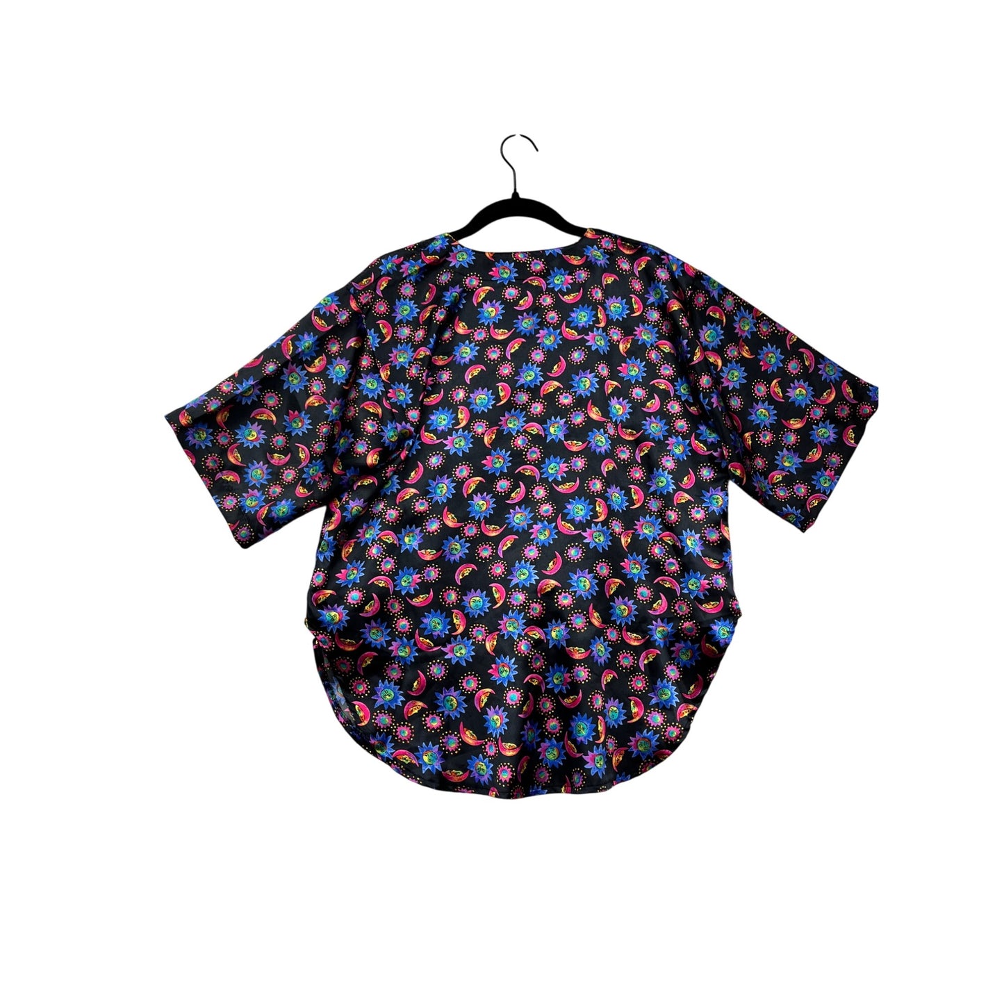 Vintage-Inspired Violets & Roses Blouse S #136A