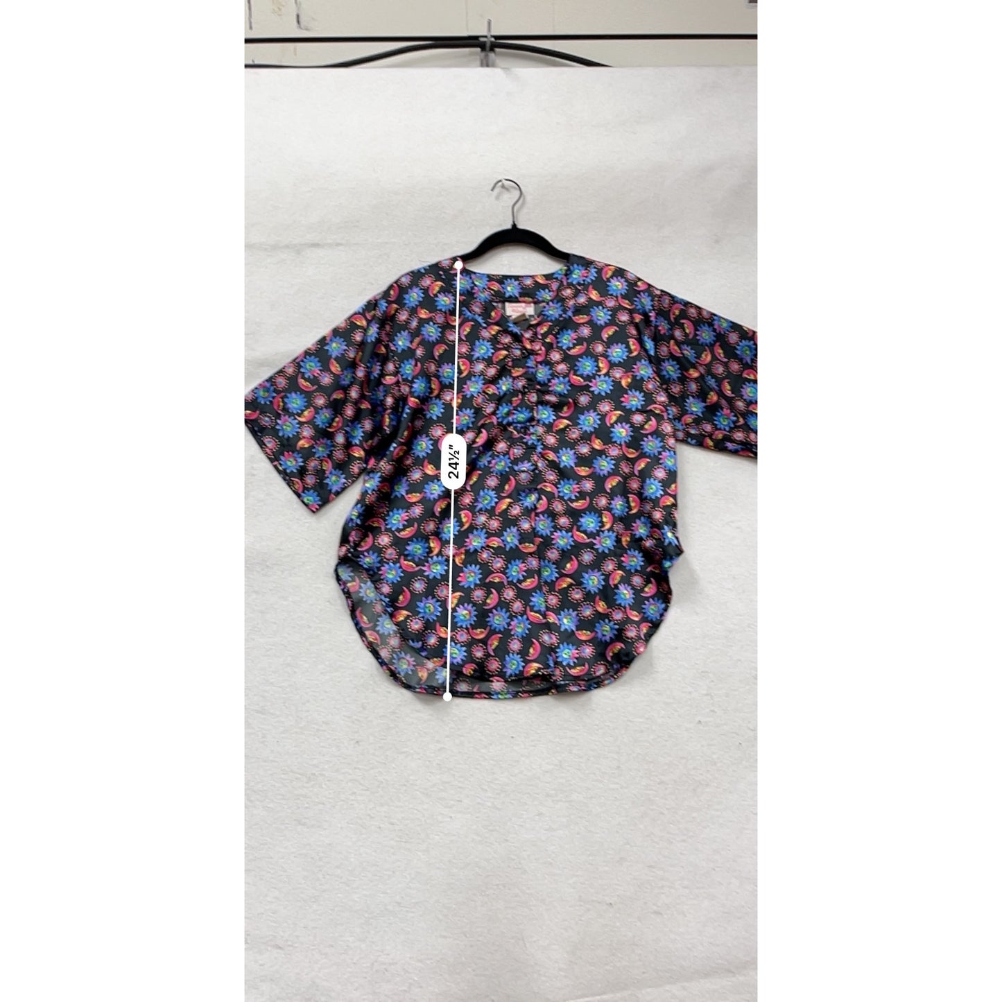 Vintage-Inspired Violets & Roses Blouse S #136A