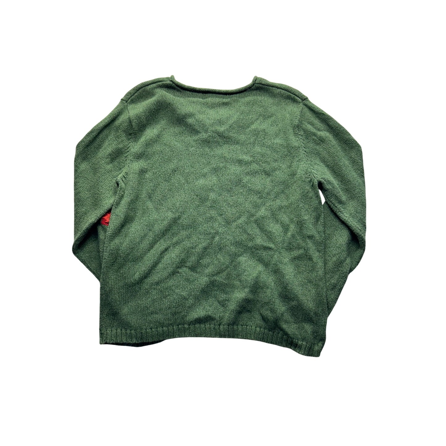 Timberlees Embroidered Botanical Bird Knit Sweater Green Ramie Cotton M #9589