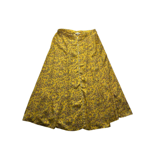 Max Studio Womens Medium Yellow Floral Button-Front A-Line Skirt #7068