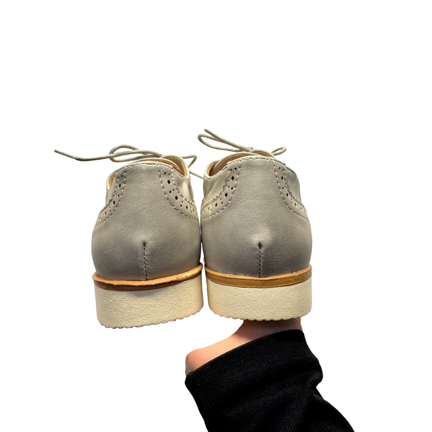 Gray Wingtip Oxford Shoes With Perforated Detailing & Chunky Rubber Sole #9405