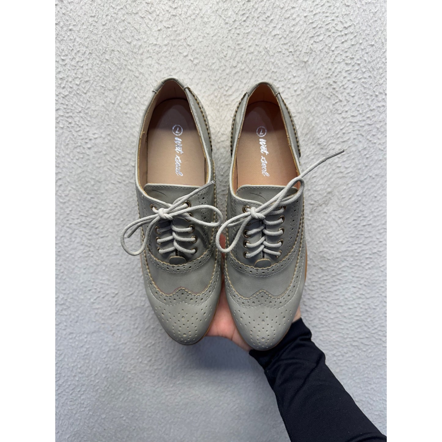 Gray Wingtip Oxford Shoes With Perforated Detailing & Chunky Rubber Sole #9405
