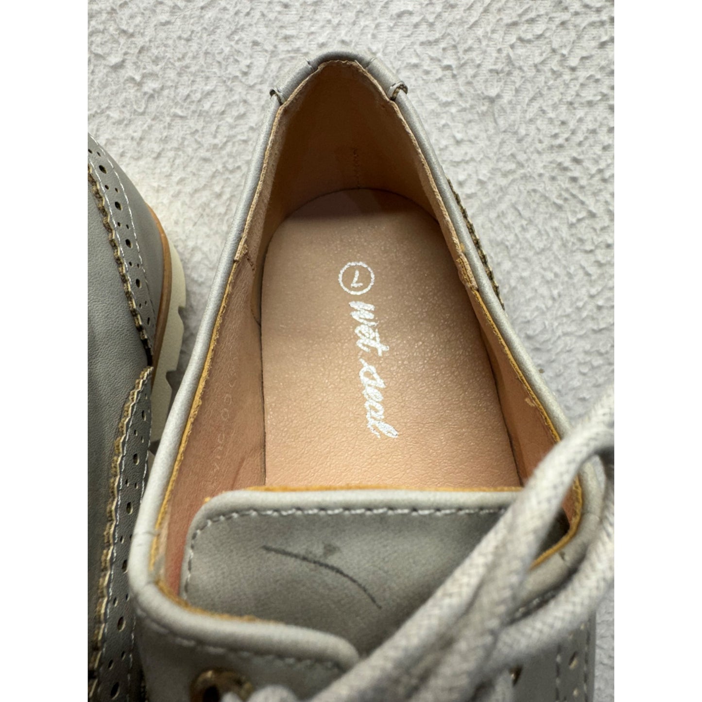 Gray Wingtip Oxford Shoes With Perforated Detailing & Chunky Rubber Sole #9405