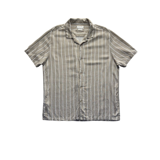 Porter & Ash Beige Striped Button-Up Linen Blend Size M #145B