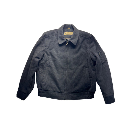 Columbia Wool Blend Bomber Jacket L/G Gray Zipper Front With Pockets #333B