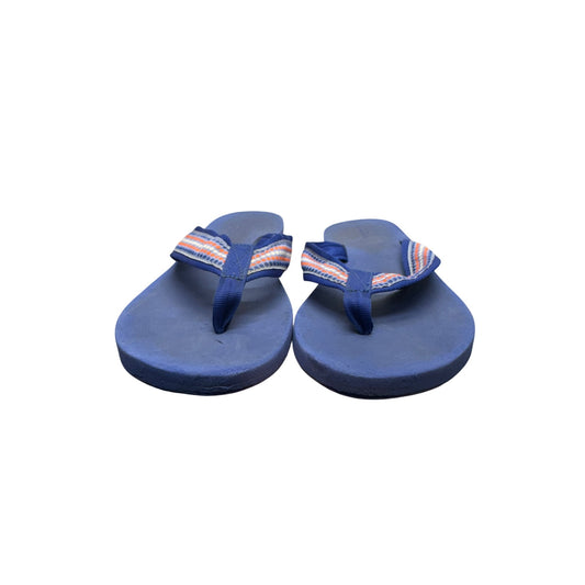 LL Bean Womens Blue Flip Flops With Striped Strap Rubber Sole Size 7 #405B
