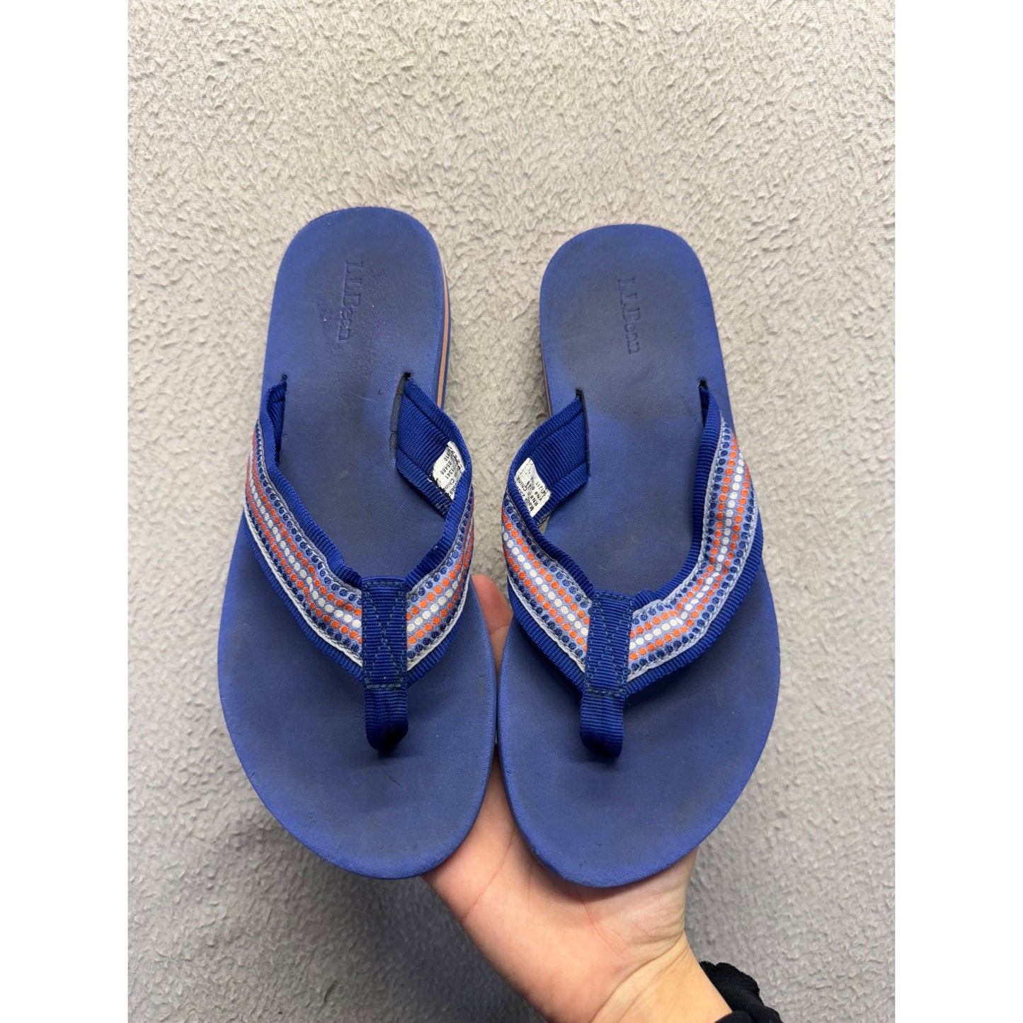 LL Bean Womens Blue Flip Flops With Striped Strap Rubber Sole Size 7 #405B