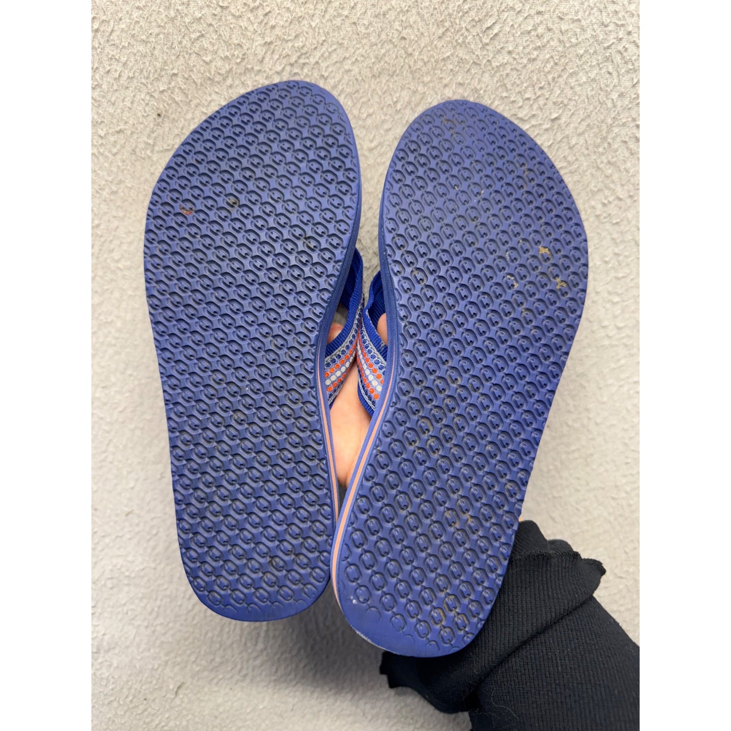 LL Bean Womens Blue Flip Flops With Striped Strap Rubber Sole Size 7 #405B
