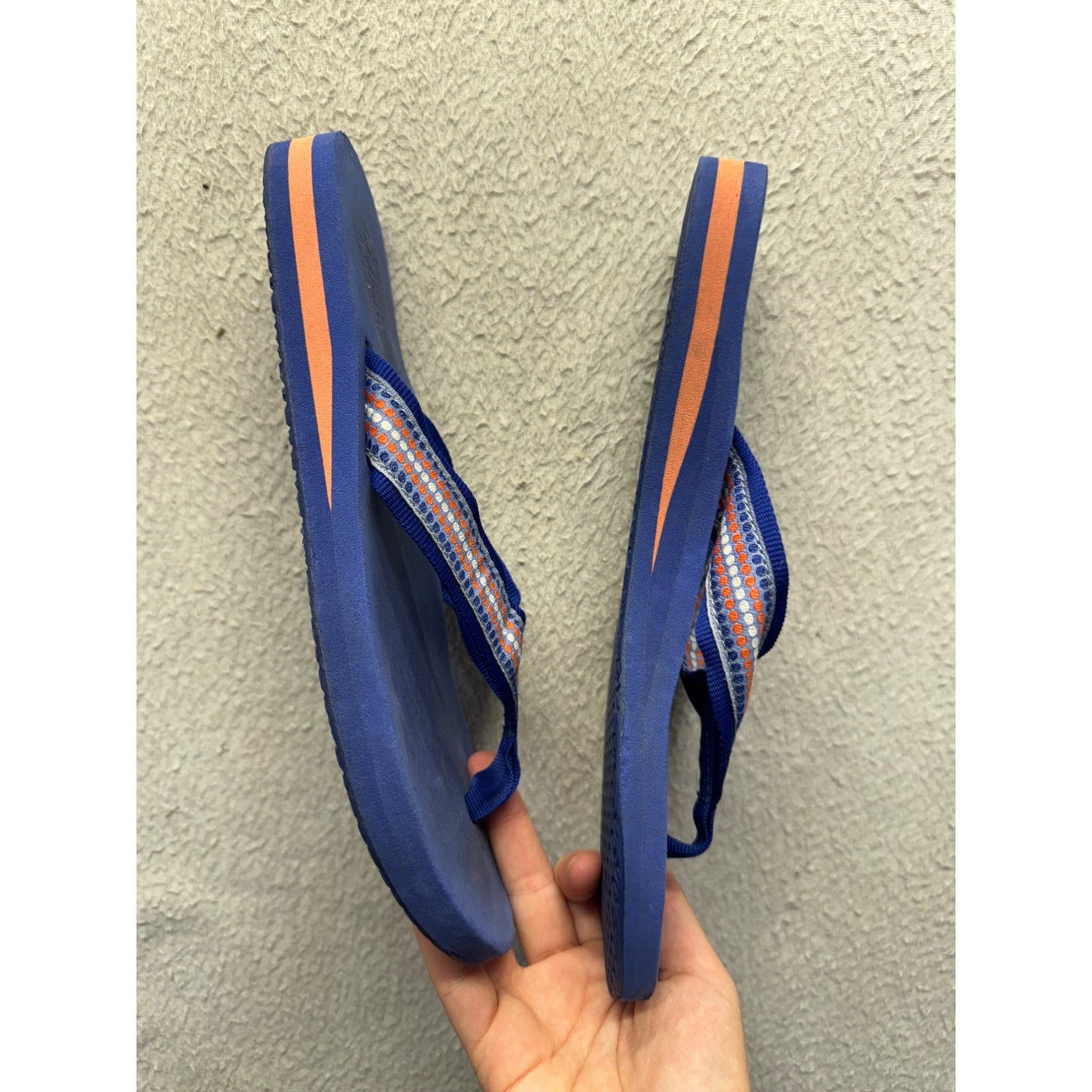 LL Bean Womens Blue Flip Flops With Striped Strap Rubber Sole Size 7 #405B