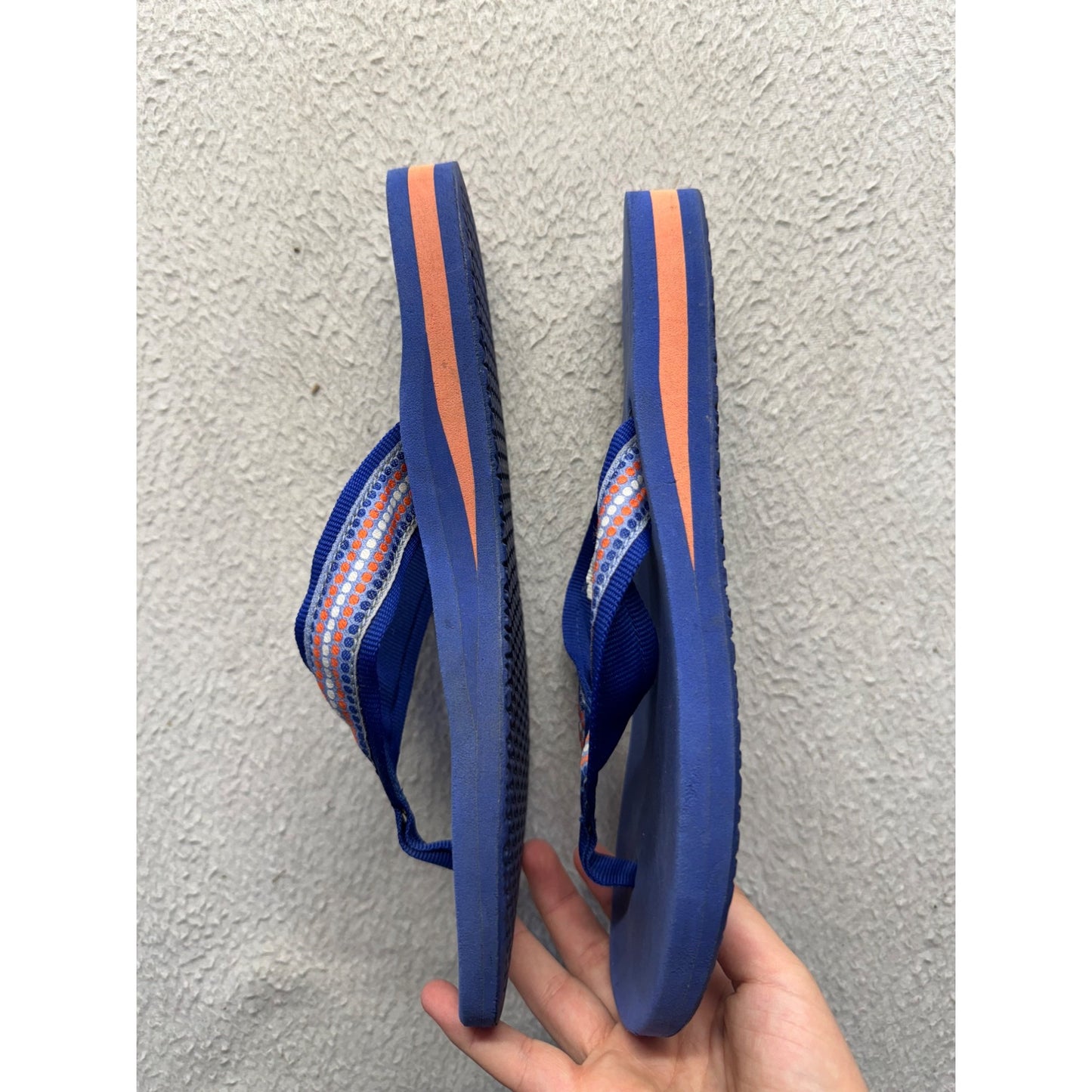 LL Bean Womens Blue Flip Flops With Striped Strap Rubber Sole Size 7 #405B