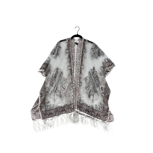 Paisley Sheer Fringe Cardigan OS White & Burgundy By David And Young #8767