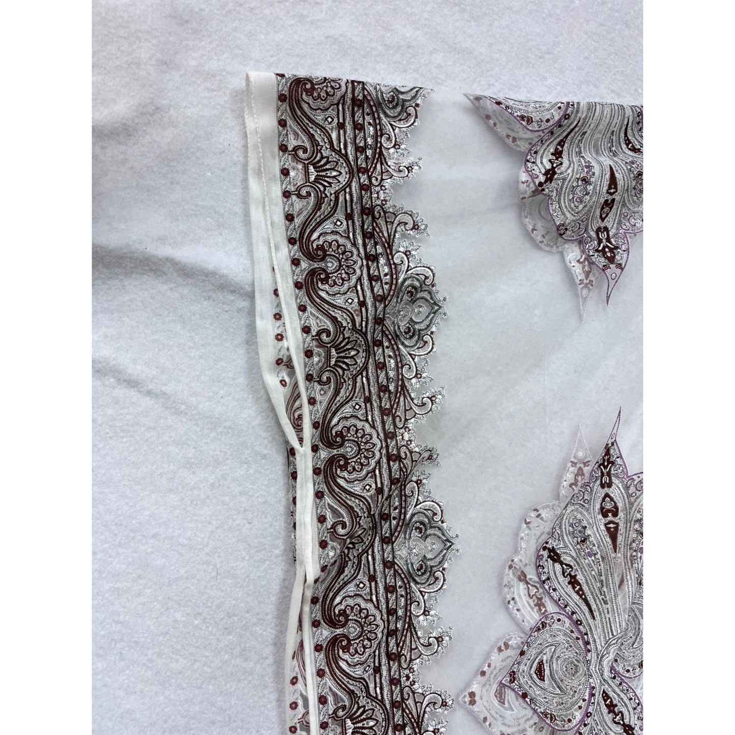 Paisley Sheer Fringe Cardigan OS White & Burgundy By David And Young #8767