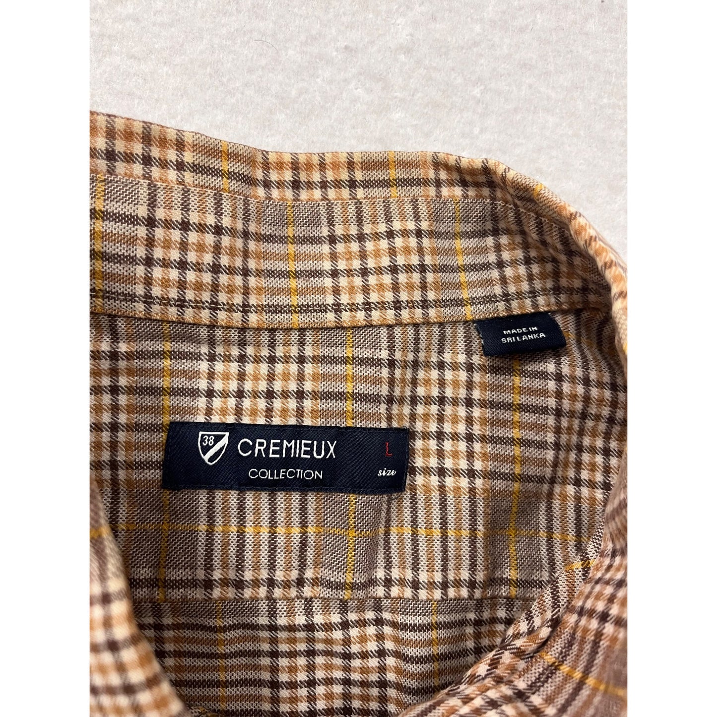 Cremeux Collection Brown Plaid Long Sleeve Button-Up Shirt Size L #8320