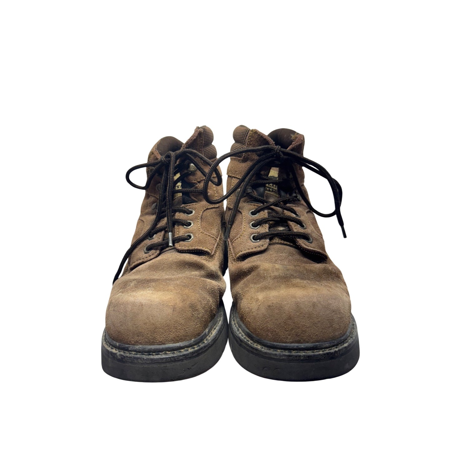 Steel Toe Brown Suede Work Boots With Rubber Soles & Lace-Up, Size 7.5 #9861