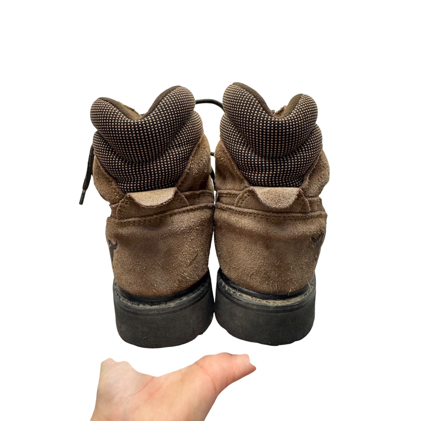 Steel Toe Brown Suede Work Boots With Rubber Soles & Lace-Up, Size 7.5 #9861