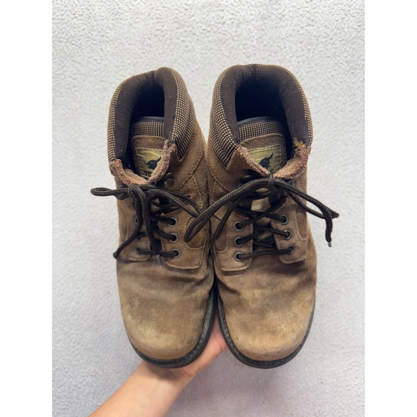 Steel Toe Brown Suede Work Boots With Rubber Soles & Lace-Up, Size 7.5 #9861