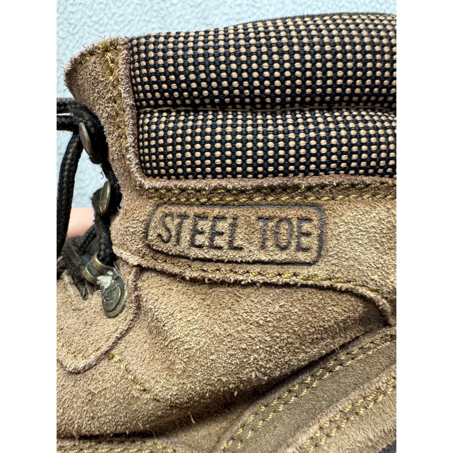Steel Toe Brown Suede Work Boots With Rubber Soles & Lace-Up, Size 7.5 #9861