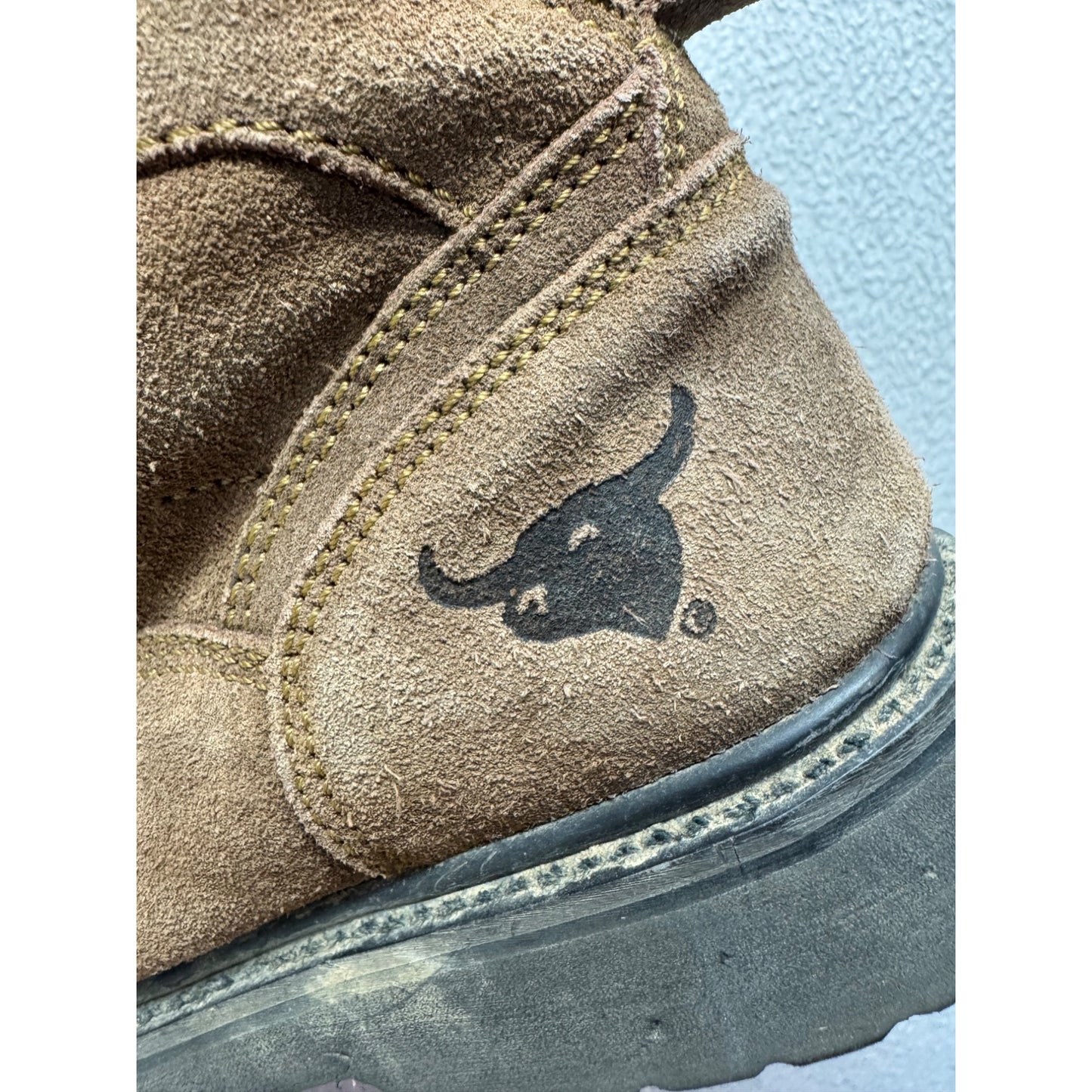 Steel Toe Brown Suede Work Boots With Rubber Soles & Lace-Up, Size 7.5 #9861