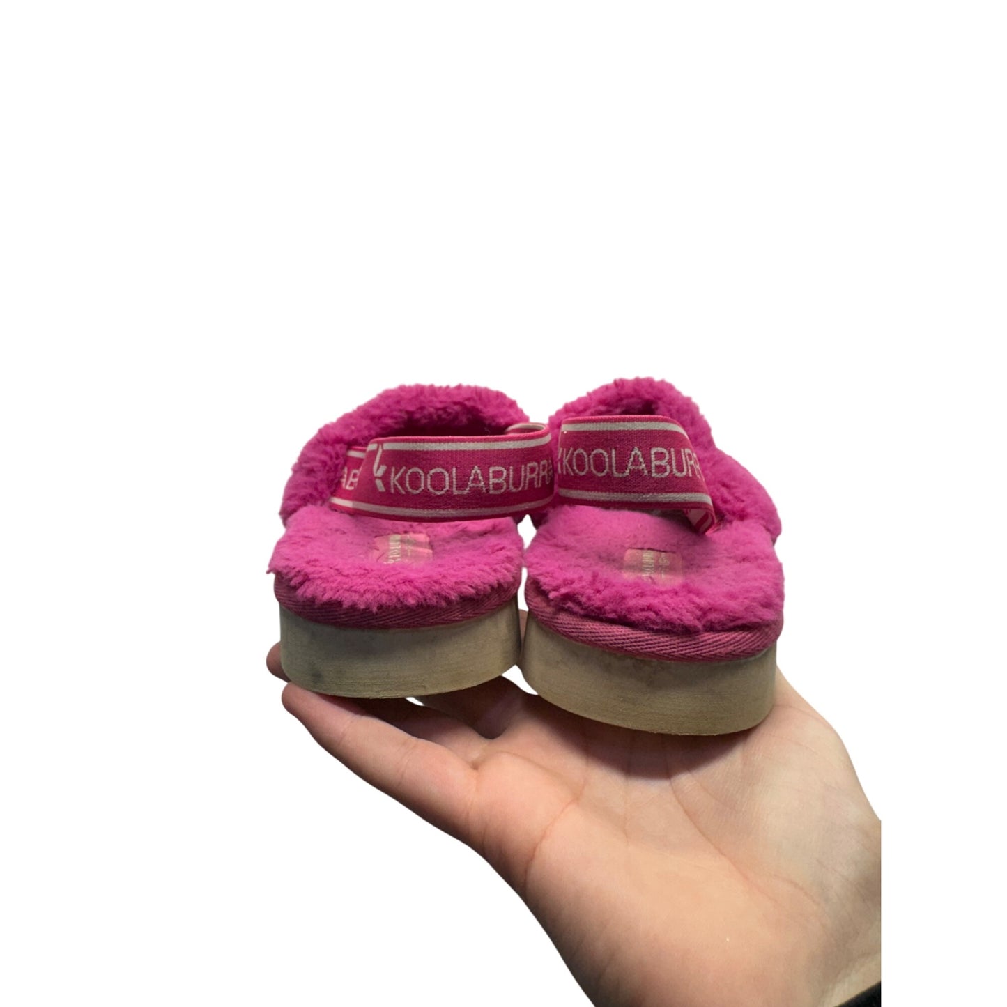 Koolaburra By UGG Pink Fluffy Slippers With Elastic Strap & Platform Sole  #9794