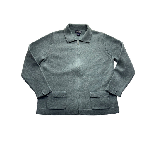Lands End Womens L Lambswool Full-Zip Jacket With Collar & Pockets Green #7760
