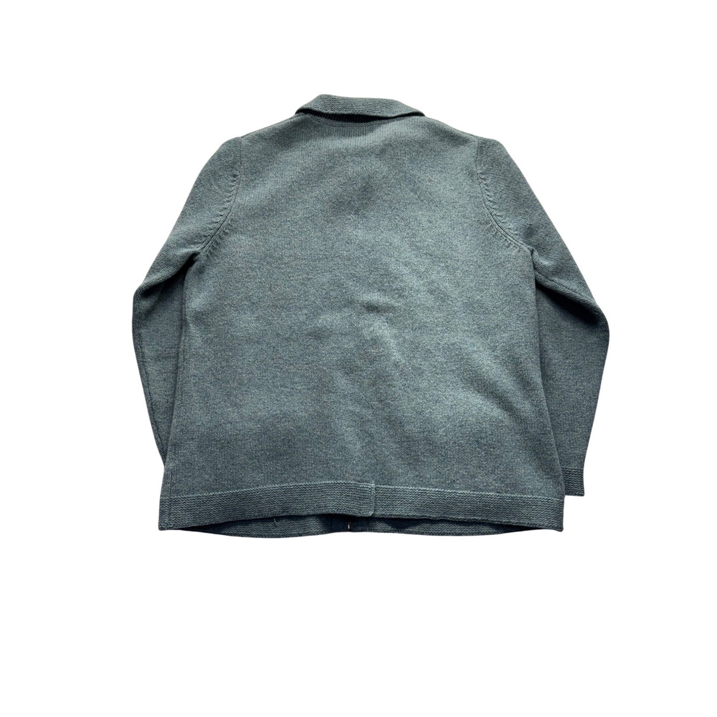 Lands End Womens L Lambswool Full-Zip Jacket With Collar & Pockets Green #7760