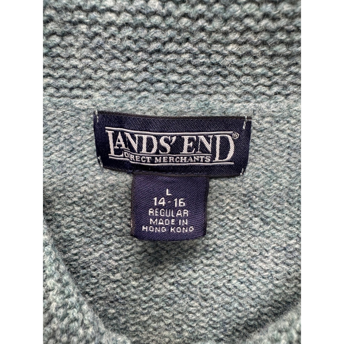 Lands End Womens L Lambswool Full-Zip Jacket With Collar & Pockets Green #7760