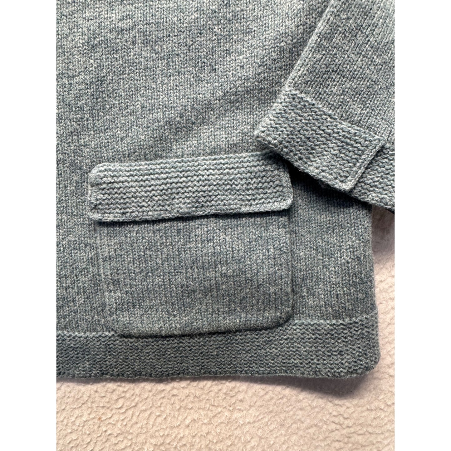 Lands End Womens L Lambswool Full-Zip Jacket With Collar & Pockets Green #7760