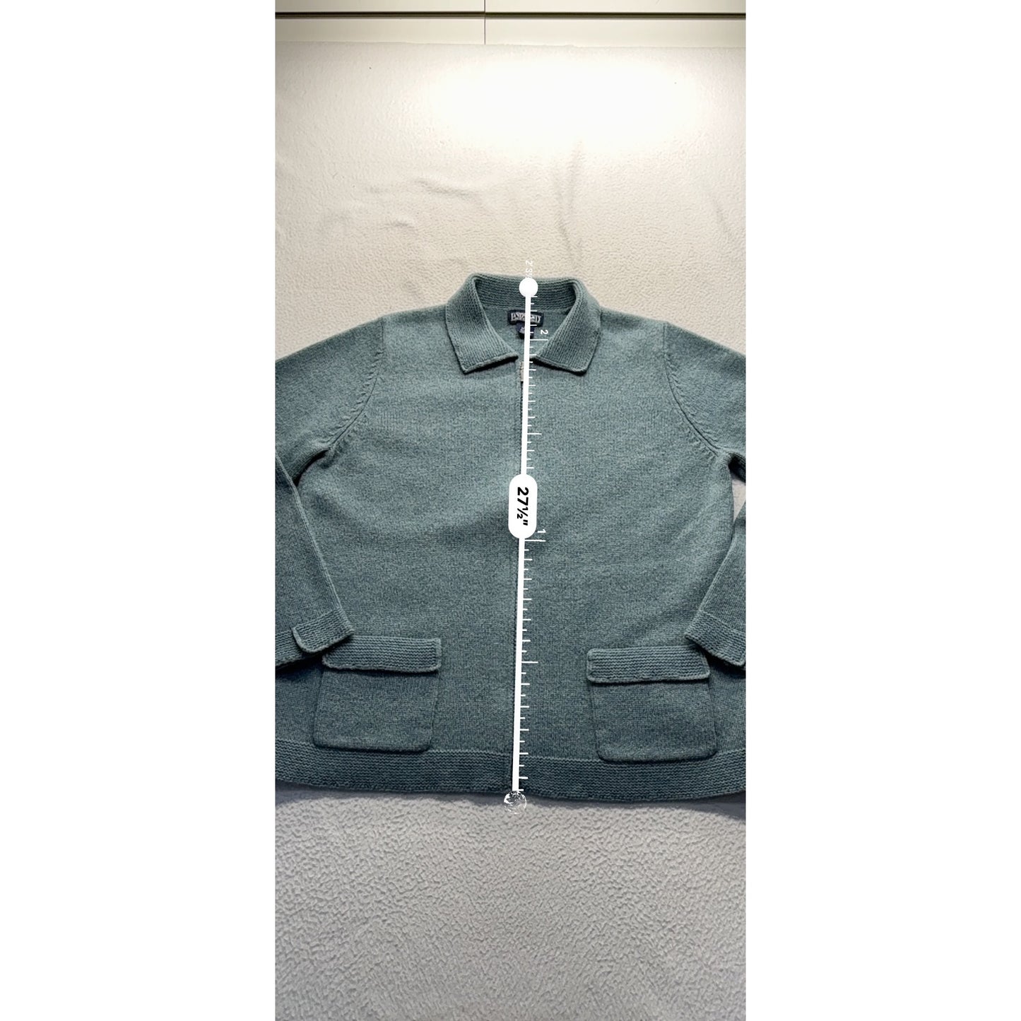 Lands End Womens L Lambswool Full-Zip Jacket With Collar & Pockets Green #7760