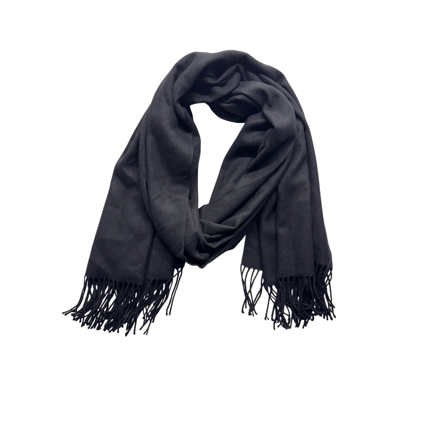 Black Cashmere Scarf With Fringe Edges  #9514