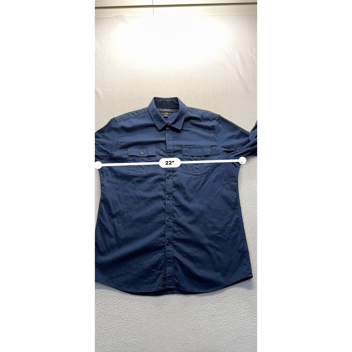 Marc Anthony Slim Fit Navy Stretch Button-Down Shirt L #9285