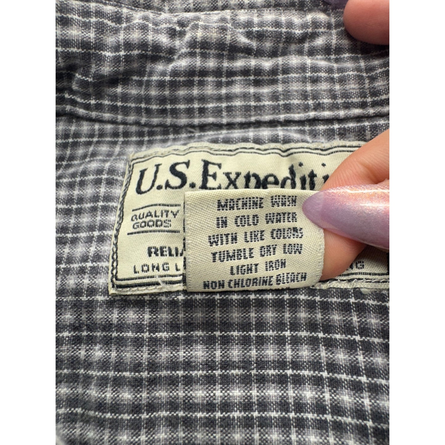 U.S. Expedition Mens XL Gray Plaid Long Sleeve Button-Down Shirt 100% #9542