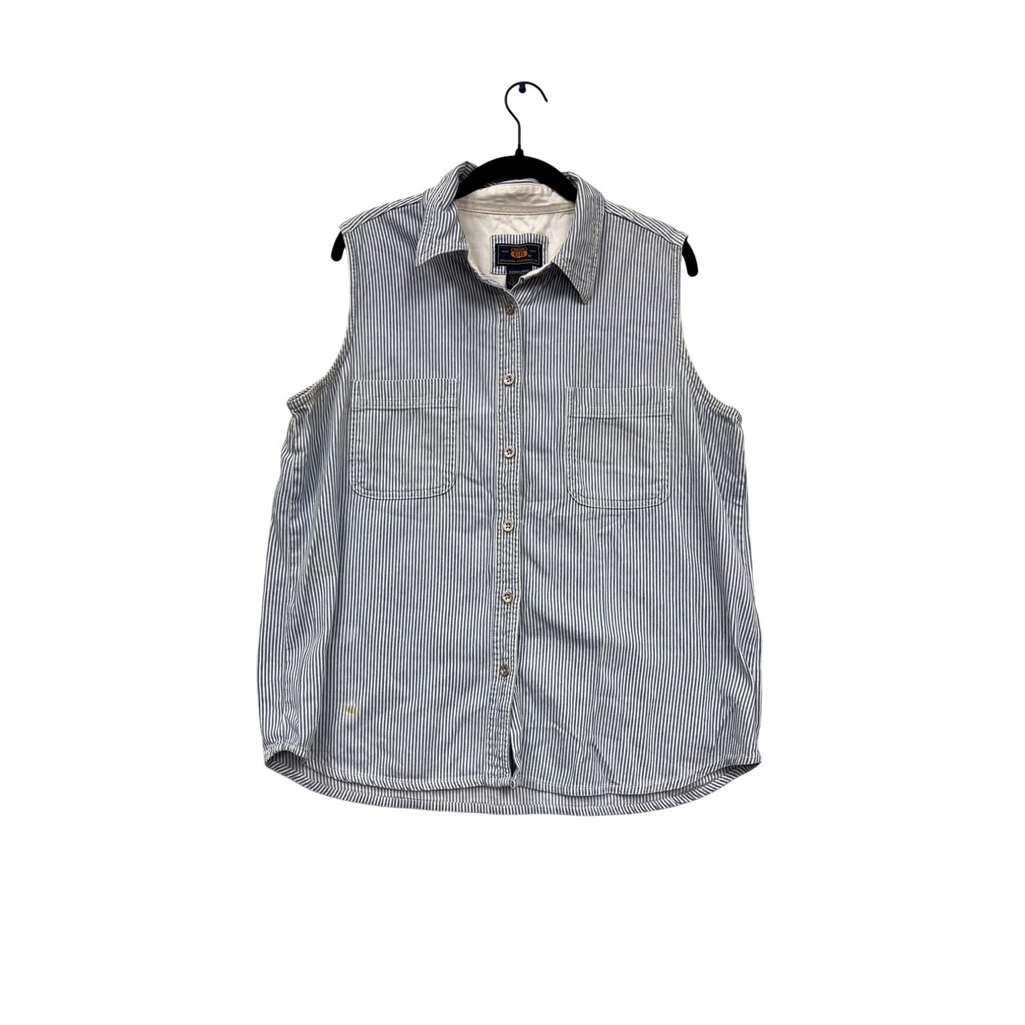 Route 66 Blue & White Striped Sleeveless Button-Up Shirt XL #660A