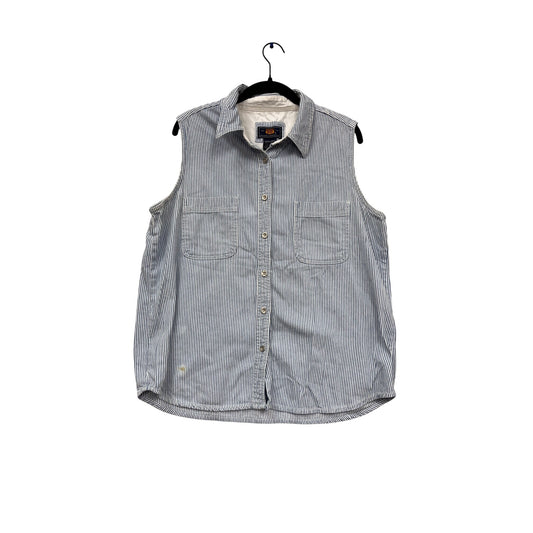 Route 66 Blue & White Striped Sleeveless Button-Up Shirt XL #660A