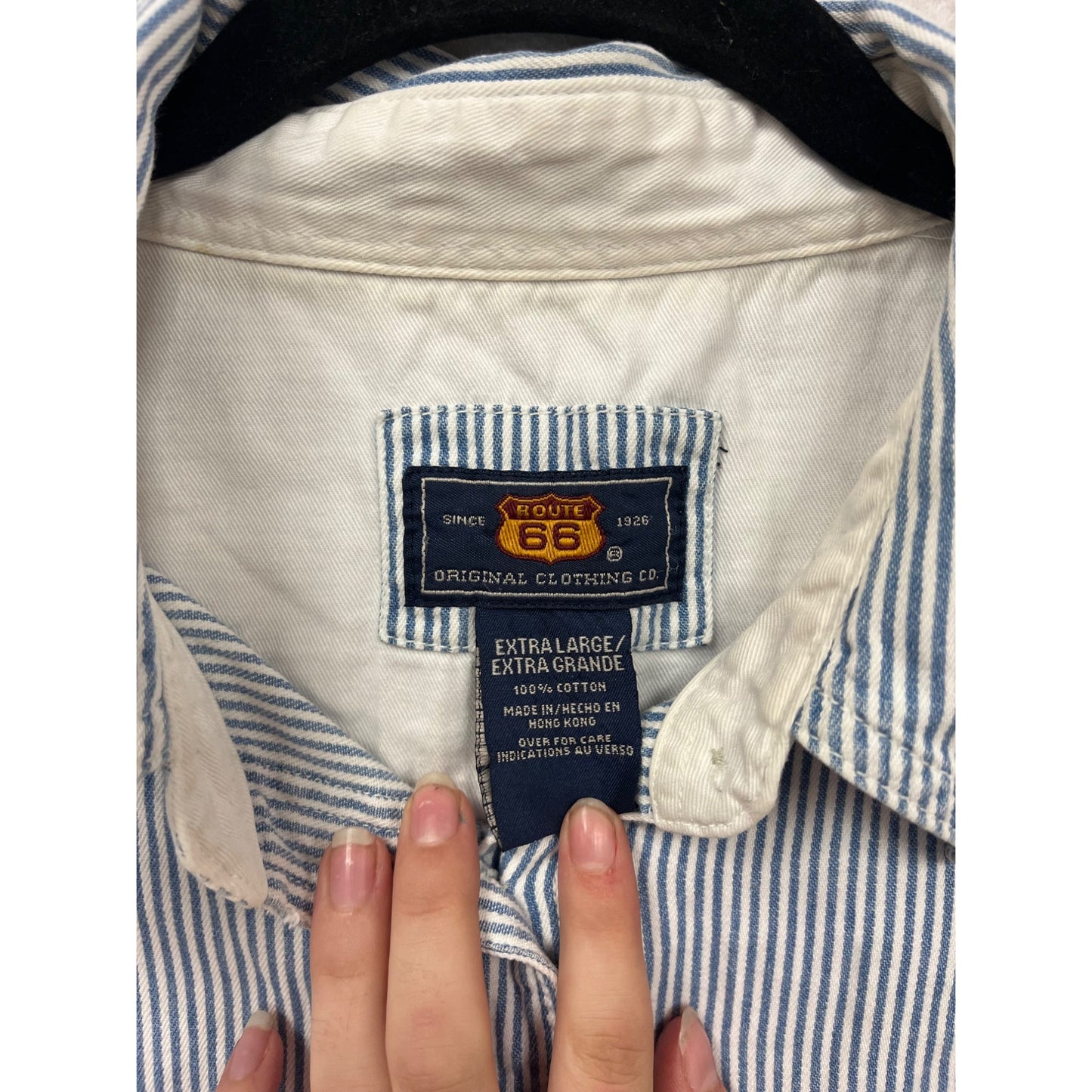 Route 66 Blue & White Striped Sleeveless Button-Up Shirt XL #660A